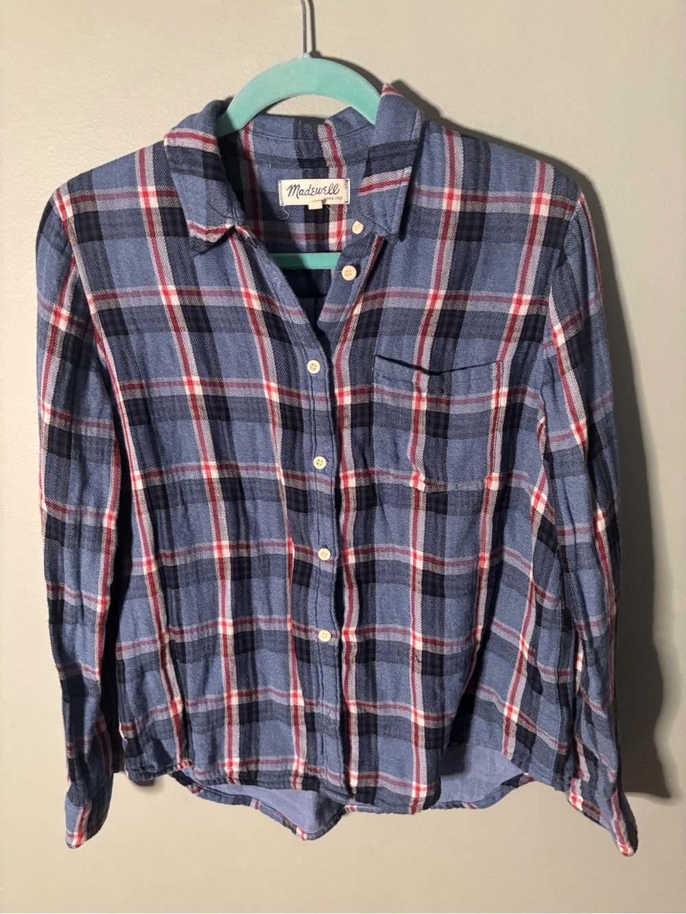 Madewell Cozy Plaid Flannel Button Down Shirt Blue Red HO14 B5708 Size Medium